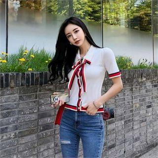 Color-block Cardigan With Brooch