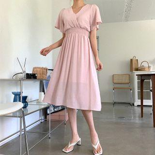 Lace-up Back Smocked-waist Dress