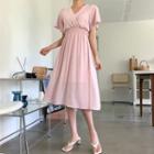 Lace-up Back Smocked-waist Dress