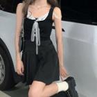 Lace Panel Crop Tank Top / Mini A-line Skirt