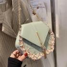 Faux Pearl Floral Embroidered Chain Crossbody Bag