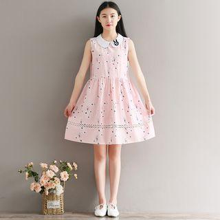 Peter Pan Collar Floral Print Sleeveless A-line Dress