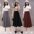 High-waist Pleated Knit Maxi Skirt