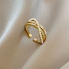 Layered Rhinestone Alloy Layered Open Ring 1 Pc - J510 - Open Ring - Gold - One Size