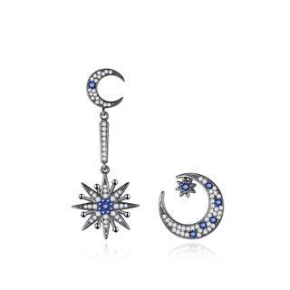 Fashion Simple Star Moon Asymmetric Earrings With Zircon Silver - One Size