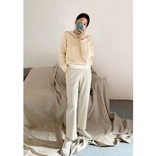Band-waist Straight Woolen Pants