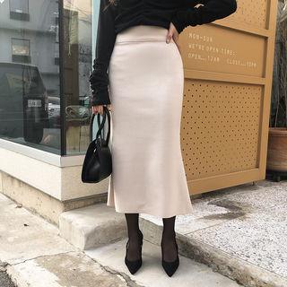 Ruffle-hem Slit-side Midi Skirt