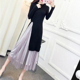 Set: Slit Long Sweater + Midi Skirt