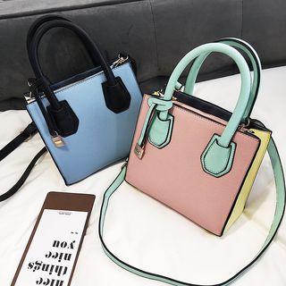 Color Block Faux Leather Hand Bag