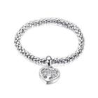 Fashion Romantic Heart-shaped Tree Of Life 316l Stainless Steel Bracelet With Cubic Zirconia Silver - One Size