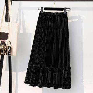 Plain Ruffle Trim Midi A-line Skirt