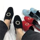 Rhinestone-hoop Faux-suede Mules