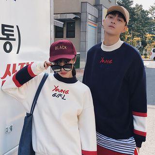 Couple Matching Contrast-trim Lettering Pullover