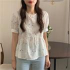 Puff Sleeve Embroidered Eyelet Lace Peplum Top