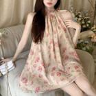 Sleeveless Halter Neck Print Mini A-line Dress Almond - One Size