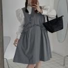 Long-sleeve Blouse / Ruffle Trim A-line Overall Dress
