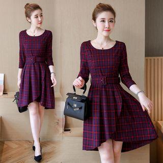 Plaid Buckled A-line Dress