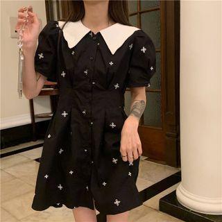 Short-sleeve Star Pattern Dress Black - One Size