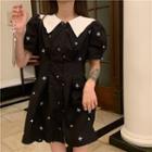 Short-sleeve Star Pattern Dress Black - One Size