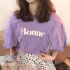 Elbow-sleeve Lettering Mesh Panel Top