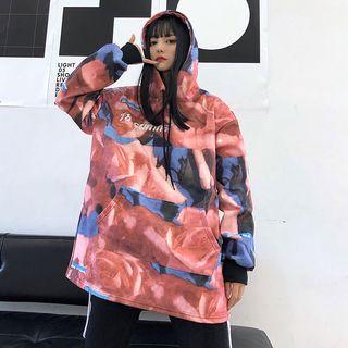 Tie-dyed Lettering Hooded Sweatshirt As Shown In Figure - One Size