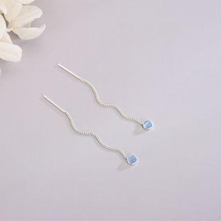 925 Sterling Silver Cat Eye Stone Dangle Earring 1 Pair - Es1219 - Silver - One Size