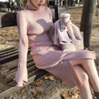 Turtleneck Midi Sweater Dress Pink - One Size