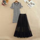 Striped Dress + Mesh Skirt Set