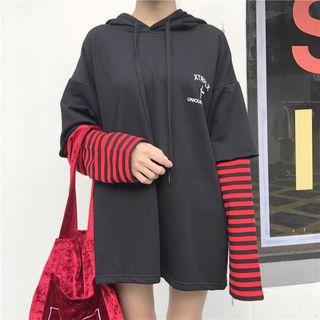 Mock Two-piece Striped Panel Long Hoodie
