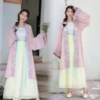 Set Of 3: Embroidered Hanfu Long Light Jacket + Camisole + Tie-waist Maxi Skirt