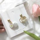 Non-matching Flower & Faux Pearl Drop Earring / Clip-on Earring
