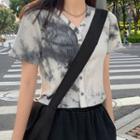 Short-sleeve Buttoned Tie-die T-shirt As Shown In Figure - One Size