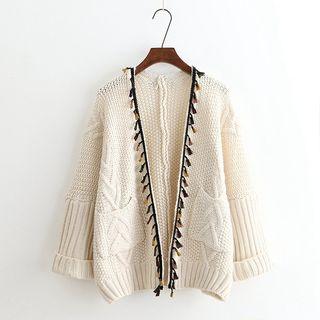 Tasseled Open-front Chunky Cardigan