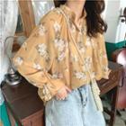 Floral Long-sleeve Loose-fit Blouse Yellow - One Size