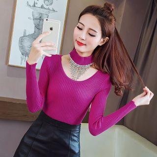 Rhinestone Cut-out Long-sleeve Knit Top
