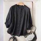 3/4-sleeve Buttoned Linen Blouse