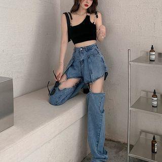 Crop Tank Top / Straight Leg Jeans