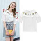 Bell-sleeve Embroidery Top