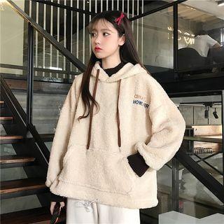 Mock Two-piece Faux Shearling Hoodie