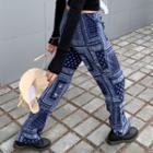 Paisley Print Straight Leg Pants Blue - One Size