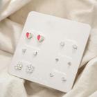 Set Of 6: Stud Earring (various Designs) Silver - One Size