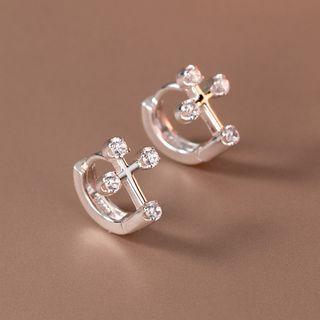 Cross Rhinestone Sterling Silver Earring 1 Pair - S925silver - One Size