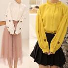 Heart Embroidered Blouse / Lace-up Mini Pleated Skirt / V-neck Pinafore Dress