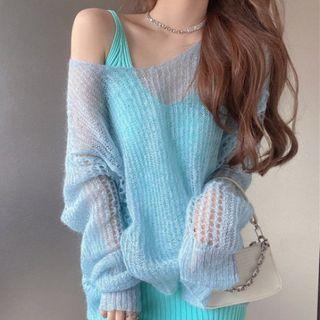 Plain Knit Top Light Blue - One Size