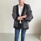 Stitched Checked Loose-fit Cardigan