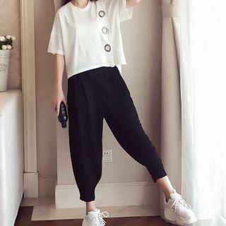 Set: Short-sleeve Grommet T-shirt + Harem Pants