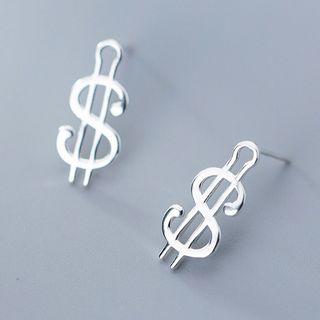 925 Sterling Silver Dollar Sign Earring Silver - One Size