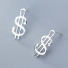 925 Sterling Silver Dollar Sign Earring Silver - One Size