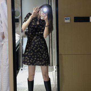 Short-sleeve Floral Print Cheongsam Dress