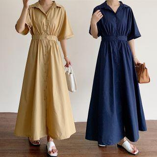 Plain Maxi A-line Shirtdress